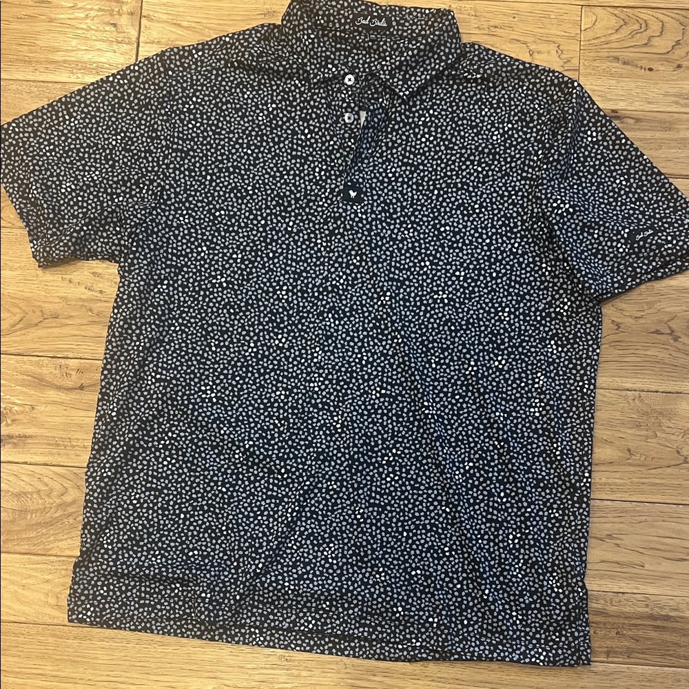 Bad Birdie Dark Blue and White Patterned Polo